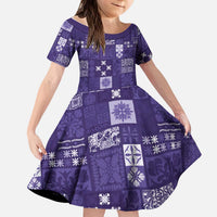Vintage Hawaiian Quilting Patterns Kid Short Sleeve Dress Purple Style Tribal Fabric Patchwork LT9 KID Purple - Polynesian Pride