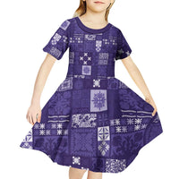 Vintage Hawaiian Quilting Patterns Kid Short Sleeve Dress Purple Style Tribal Fabric Patchwork LT9 - Polynesian Pride