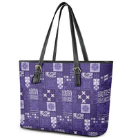 Vintage Hawaiian Quilting Patterns Leather Tote Bag Purple Style Tribal Fabric Patchwork - Polynesian Pride