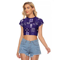 Vintage Hawaiian Quilting Patterns Raglan Cropped T Shirt Purple Style Tribal Fabric Patchwork LT9 Female Purple - Polynesian Pride