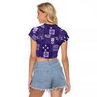 Vintage Hawaiian Quilting Patterns Raglan Cropped T Shirt Purple Style Tribal Fabric Patchwork LT9 - Polynesian Pride