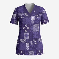 Vintage Hawaiian Quilting Patterns Scrub Top Purple Style Tribal Fabric Patchwork - Polynesian Pride