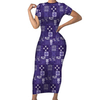 Vintage Hawaiian Quilting Patterns Short Sleeve Bodycon Dress Purple Style Tribal Fabric Patchwork - Polynesian Pride