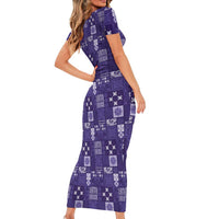 Vintage Hawaiian Quilting Patterns Short Sleeve Bodycon Dress Purple Style Tribal Fabric Patchwork LT9 - Polynesian Pride