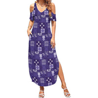 Vintage Hawaiian Quilting Patterns Summer Maxi Dress Purple Style Tribal Fabric Patchwork LT9 Women Purple - Polynesian Pride