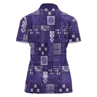 Vintage Hawaiian Quilting Patterns Women Polo Shirt Purple Style Tribal Fabric Patchwork LT9 - Polynesian Pride