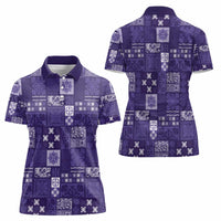 Vintage Hawaiian Quilting Patterns Women Polo Shirt Purple Style Tribal Fabric Patchwork - Polynesian Pride