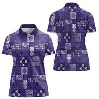 Vintage Hawaiian Quilting Patterns Women Polo Shirt Purple Style Tribal Fabric Patchwork LT9 - Polynesian Pride