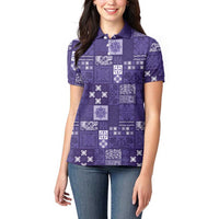 Vintage Hawaiian Quilting Patterns Women Polo Shirt Purple Style Tribal Fabric Patchwork LT9 - Polynesian Pride