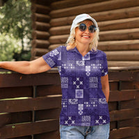Vintage Hawaiian Quilting Patterns Women Polo Shirt Purple Style Tribal Fabric Patchwork LT9 - Polynesian Pride