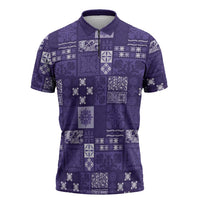 Vintage Hawaiian Quilting Patterns Zipper Polo Shirt Purple Style Tribal Fabric Patchwork LT9 Purple - Polynesian Pride