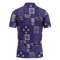 Vintage Hawaiian Quilting Patterns Zipper Polo Shirt Purple Style Tribal Fabric Patchwork LT9 - Polynesian Pride