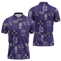 Vintage Hawaiian Quilting Patterns Zipper Polo Shirt Purple Style Tribal Fabric Patchwork LT9 - Polynesian Pride