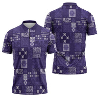 Vintage Hawaiian Quilting Patterns Zipper Polo Shirt Purple Style Tribal Fabric Patchwork - Polynesian Pride