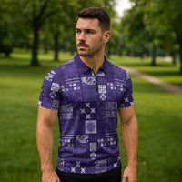 Vintage Hawaiian Quilting Patterns Zipper Polo Shirt Purple Style Tribal Fabric Patchwork LT9 - Polynesian Pride