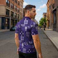 Vintage Hawaiian Quilting Patterns Zipper Polo Shirt Purple Style Tribal Fabric Patchwork LT9 - Polynesian Pride