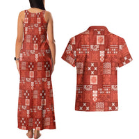 Vintage Hawaiian Quilting Patterns Couples Matching Tank Maxi Dress and Hawaiian Shirt Red Style Tribal Fabric Patchwork LT9 - Polynesian Pride