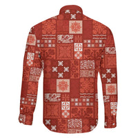 Vintage Hawaiian Quilting Patterns Family Matching Long Sleeve Bodycon Dress and Hawaiian Shirt Red Style Tribal Fabric Patchwork - Polynesian Pride