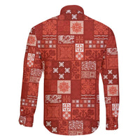 Vintage Hawaiian Quilting Patterns Family Matching Long Sleeve Bodycon Dress and Hawaiian Shirt Red Style Tribal Fabric Patchwork - Polynesian Pride