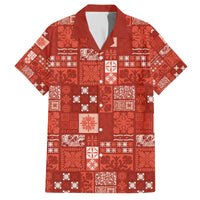 Vintage Hawaiian Quilting Patterns Family Matching Off The Shoulder Long Sleeve Dress and Hawaiian Shirt Red Style Tribal Fabric Patchwork - Polynesian Pride