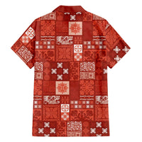 Vintage Hawaiian Quilting Patterns Family Matching Off The Shoulder Long Sleeve Dress and Hawaiian Shirt Red Style Tribal Fabric Patchwork - Polynesian Pride