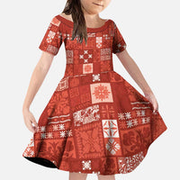 Vintage Hawaiian Quilting Patterns Family Matching Puletasi and Hawaiian Shirt Red Style Tribal Fabric Patchwork LT9 Daughter's Dress Red - Polynesian Pride
