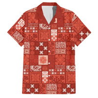 Vintage Hawaiian Quilting Patterns Family Matching Puletasi and Hawaiian Shirt Red Style Tribal Fabric Patchwork LT9 Dad's Shirt - Short Sleeve Red - Polynesian Pride