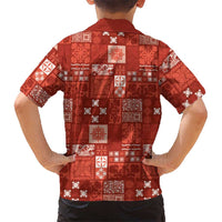 Vintage Hawaiian Quilting Patterns Family Matching Short Sleeve Bodycon Dress and Hawaiian Shirt Red Style Tribal Fabric Patchwork - Polynesian Pride