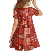 Vintage Hawaiian Quilting Patterns Family Matching Short Sleeve Bodycon Dress and Hawaiian Shirt Red Style Tribal Fabric Patchwork - Polynesian Pride
