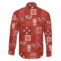 Vintage Hawaiian Quilting Patterns Family Matching Short Sleeve Bodycon Dress and Hawaiian Shirt Red Style Tribal Fabric Patchwork - Polynesian Pride