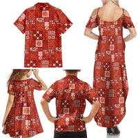 Vintage Hawaiian Quilting Patterns Family Matching Summer Maxi Dress and Hawaiian Shirt Red Style Tribal Fabric Patchwork LT9 - Polynesian Pride