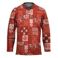 Vintage Hawaiian Quilting Patterns Hockey Jersey Red Style Tribal Fabric Patchwork LT9 Unisex Red - Polynesian Pride