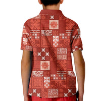 Vintage Hawaiian Quilting Patterns Kid Polo Shirt Red Style Tribal Fabric Patchwork - Polynesian Pride