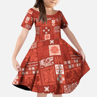 Vintage Hawaiian Quilting Patterns Kid Short Sleeve Dress Red Style Tribal Fabric Patchwork LT9 KID Red - Polynesian Pride