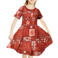Vintage Hawaiian Quilting Patterns Kid Short Sleeve Dress Red Style Tribal Fabric Patchwork LT9 - Polynesian Pride
