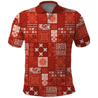 Vintage Hawaiian Quilting Patterns Polo Shirt Red Style Tribal Fabric Patchwork LT9 Red - Polynesian Pride