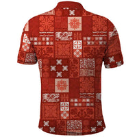 Vintage Hawaiian Quilting Patterns Polo Shirt Red Style Tribal Fabric Patchwork LT9 - Polynesian Pride