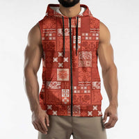 Vintage Hawaiian Quilting Patterns Sleeveless Zip Hoodie Red Style Tribal Fabric Patchwork LT9 - Polynesian Pride