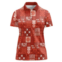 Vintage Hawaiian Quilting Patterns Women Polo Shirt Red Style Tribal Fabric Patchwork LT9 Female Red - Polynesian Pride