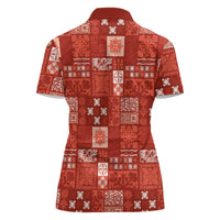 Vintage Hawaiian Quilting Patterns Women Polo Shirt Red Style Tribal Fabric Patchwork LT9 - Polynesian Pride