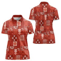 Vintage Hawaiian Quilting Patterns Women Polo Shirt Red Style Tribal Fabric Patchwork LT9 - Polynesian Pride