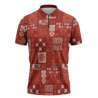 Vintage Hawaiian Quilting Patterns Zipper Polo Shirt Red Style Tribal Fabric Patchwork LT9 Red - Polynesian Pride