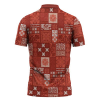 Vintage Hawaiian Quilting Patterns Zipper Polo Shirt Red Style Tribal Fabric Patchwork LT9 - Polynesian Pride