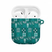 Vintage Hawaiian Quilting Patterns AirPods Case Turquoise Style Tribal Fabric Patchwork LT9 Turquoise - Polynesian Pride