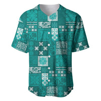 Vintage Hawaiian Quilting Patterns Baseball Jersey Turquoise Style Tribal Fabric Patchwork LT9 Turquoise - Polynesian Pride