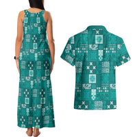 Vintage Hawaiian Quilting Patterns Couples Matching Tank Maxi Dress and Hawaiian Shirt Turquoise Style Tribal Fabric Patchwork LT9 - Polynesian Pride