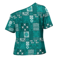 Vintage Hawaiian Quilting Patterns Cross Shoulder Shirt Turquoise Style Tribal Fabric Patchwork LT9 - Polynesian Pride