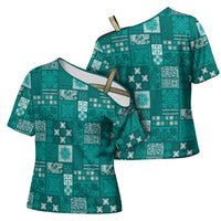 Vintage Hawaiian Quilting Patterns Cross Shoulder Shirt Turquoise Style Tribal Fabric Patchwork LT9 - Polynesian Pride