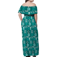 Vintage Hawaiian Quilting Patterns Family Matching Off Shoulder Maxi Dress and Hawaiian Shirt Turquoise Style Tribal Fabric Patchwork LT9 - Polynesian Pride