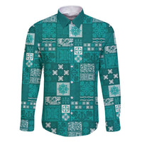 Vintage Hawaiian Quilting Patterns Family Matching Short Sleeve Bodycon Dress and Hawaiian Shirt Turquoise Style Tribal Fabric Patchwork - Polynesian Pride